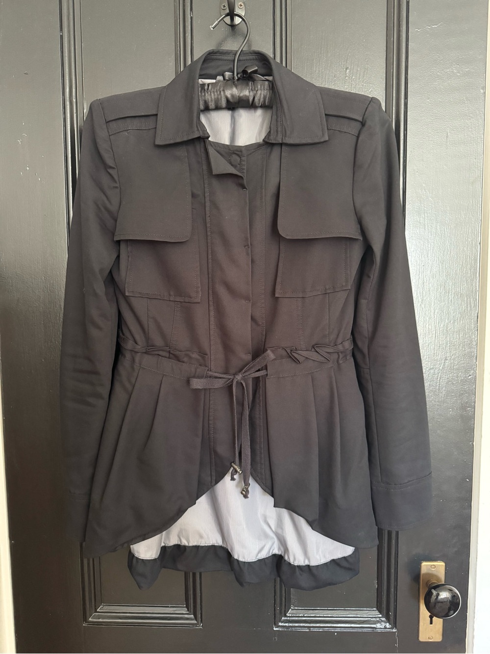 Nanette Lepore Black Drawstring Waist Military-Style Blazer/Jacket
